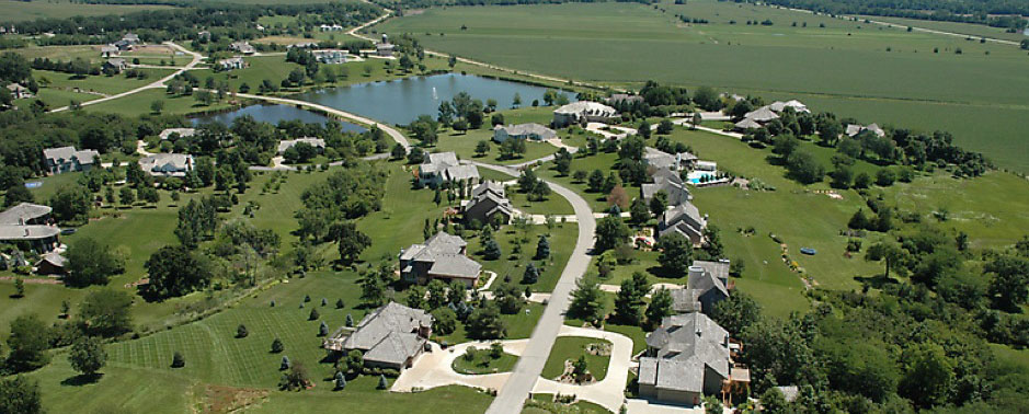 An aerial view of a residential neighborhood in Des Moines.